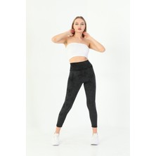 Vogsign 478 Kadın Siyah Fransız Kadife Toparlayıcı Yüksek Bel Tayt