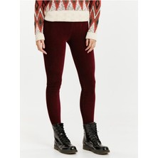 Bordo Fitilli Kadife Tayt