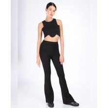 Kadın Siyah Ispanyol Paça Çelik Örme Tayt