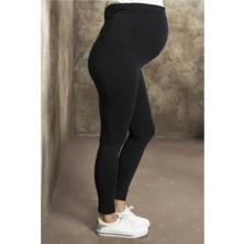 Kadın Siyah Ayarlanabilir Bel Organik Pamuklu Likralı Hamile Tayt