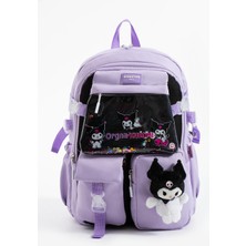Kuromi Kawaii Kore Tarzı Aksesuarlı Çok Bölmeli Çocuk Okul Çantası