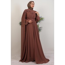 Karanfil Pelerinli Elbise Gülkahve