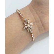 Monalisa Home Lüks  Gösterişli Taşlı Çiçek Motifli Altın Renk Bileklik