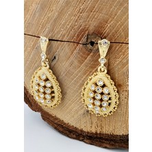 Gold Renk Taşlı Yuvarlak Küpe