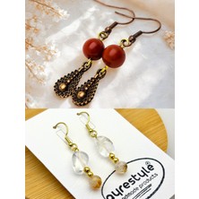 Jasper & Kuvars & Sitrin Doğal Taşlı 2'li Küpe Seti ,sallantılı Otantik Doğal Taş Kadın Küpesi