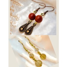 Jasper & Sitrin Doğal Taşlı 2'li Küpe Seti ,sallantılı Otantik Doğal Taş Kadın Küpesi