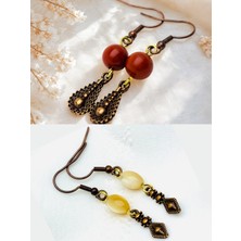 Jasper & Sedef Doğal Taşlı 2'li Küpe Seti ,sallantılı Otantik Doğal Taş Kadın Küpesi