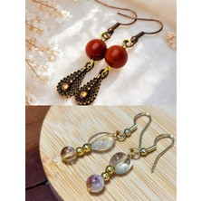 Jasper & Sitrin Doğal Taşlı 2'li Küpe Seti ,sallantılı Otantik Doğal Taş Kadın Küpesi