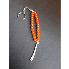 Mryart Kırmızı Cam Boncuklu Kılıç Figürlü Tesbih Anahtarlık & Çanta Aksesuarı