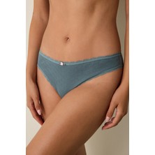 Koyu Gri Kalp Desenli Pointel Düşük Bel Brazilian Külot