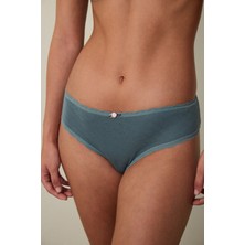 Koyu Gri Kalp Desenli Pointel Düşük Bel Slip Külot