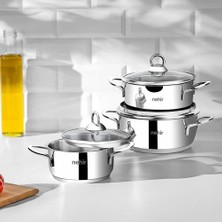 Silver 6 Parça Paslanmaz Çelik Mini Tencere Seti (12-14-16 Cm)