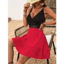 Arben Boutique Kadın Ip Askılı Kruvaze Yaka Bel Dantel Ithal Krep Elbise