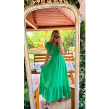 Ag Shoppings Kadın Kısa Kollu Kruvaze Yakalı Beli Lastikli Müslim Elbise