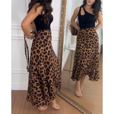 Arben Boutique Kadın Belden Kuşaklı Desenli Süprem Etek