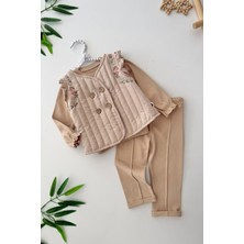 Miniğimin Cicileri (6-18 Ay) Çiçek Işleme Yelekli Kız Bebe 3 lü takım - Vizon