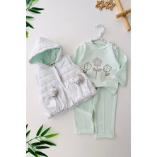 Miniğimin Cicileri Papatya 3D Detaylı Şişme Yelekli 3 Lü Kız bebe takım - Su Yeşili