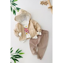 Miniğimin Cicileri Kalp Baskı Yağmurluklu Kız Bebe 3 lü takım - Bej