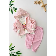 Miniğimin Cicileri Kalp Baskı Yağmurluklu Kız Bebe 3 lü takım - Pembe