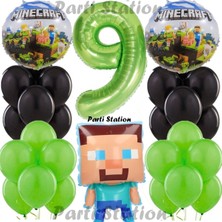 Parti Station Yeşil Rakam Balonlu Minecraft Konsept Doğum Günü Konsepti Balon Set Minecraft Yeşil Siyah Balon Set
