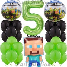 Parti Station Yeşil Rakam Balonlu Minecraft Konsept Doğum Günü Konsepti Balon Set Minecraft Yeşil Siyah Balon Set
