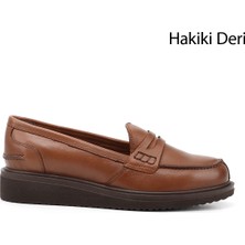 GÖNDERİ Kadın Taba Antik  Dolgu Taban Hakiki Deri Loafer Ayakkabı