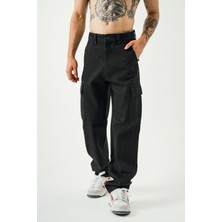 Erkek Siyah Baggy Kargo Pantolon