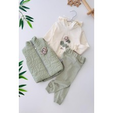 Miniğimin Cicileri Gül Detaylı Şişme Yelekli Kız Bebe 3 lü takım - Yeşil