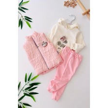 Miniğimin Cicileri Gül Detaylı Şişme Yelekli Kız Bebe 3 lü takım - Pembe
