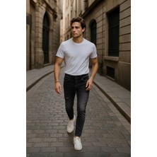 Blue White Erkek Slim Fit Yırtık Detay Antrasit Jean Pantolon