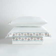 Ecocotton Mira Battal Boy Nevresim Takımı %100 Organik Pamuk Saten Nakışlı Krem 240X220 cm