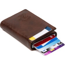 Tuldar Erkek  Rfıd Otomatik Çekim Koruyucu Mekanizmalı Kağıt Para Bölmeli Hediyelik Kartlık Cüzdan TUL601 - Kahverengi