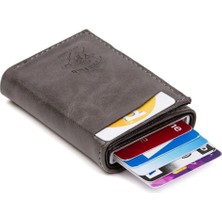 Tuldar Erkek Rfıd Otomatik Çekim Koruyucu Mekanizmalı Kağıt Para Bölmeli Hediyelik Kartlık Cüzdan TUL601 - Gri