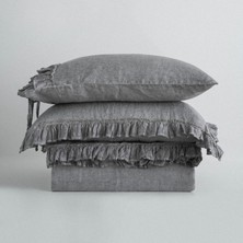 Ecocotton Miranda Battal Boy Nevresim Takımı %100 Keten Parça Boya Gri 220X240 cm