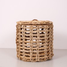 Mylamp Edis Doğal Abaka 33X33 cm Kapaklı Çamaşır ve Dekorasyon Sepeti