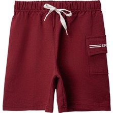 Penye Kargo Cepli Şort Bordo