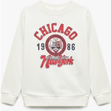 Baskılı Uzun Kollu Bisiklet Yaka Pamuklu Şardonlu Sweatshirt