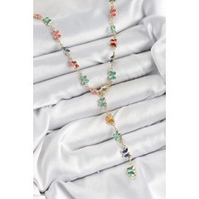 Pirinç Renkli Zirkon Taşlı Kelebek Model Gold Renk Kadın Y Kolye