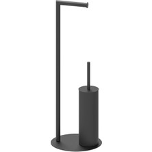 Ayaklı Tuvalet Kağıtlık + Fırçalık - Mat Siyah