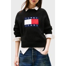 Tommy Jeans Logolu Yün Karışımlı Relaxed Fit Bisiklet Yaka Kazak Bayan Kazak DW0DW21782 Hev