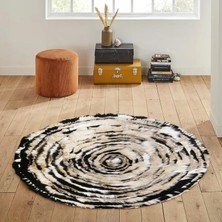 Üç Renkli Desenli Kürk Yuvarlak Halı, Yumuşak Tüylü Salon Halısı