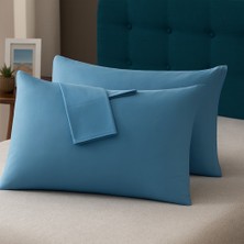 Rozet Tekstil Mavi Yastık Kılıfı Pamuk Kumaş Kapaklı (2 Adet) 50 x 70 cm