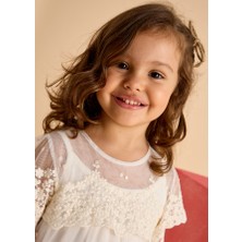 Mayoral 04-10 Yaş Kız Çocuk Güpürlü Tül Elbise - Ekru