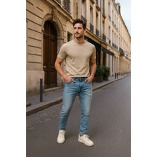 Blue White Erkek Yırtık Detaylı Jean Pantolon