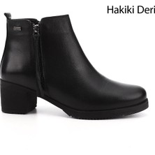 GÖNDERİ Kadın Siyah  Fermuarlı Kalın Topuklu Hakiki Deri Bot