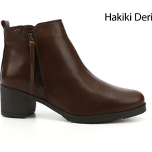 GÖNDERİ Kadın Kahve Antik  Fermuarlı Kalın Topuklu Hakiki Deri Bot