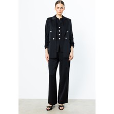 Ekol Kolu Büzgülü Süs Düğmeli Ceket Siyah 04262