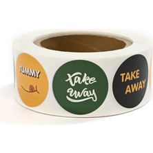 Yapışkanlı Pp(Film) Etiket 45 mm (Take Away Yeşil + Take Away Siyah + Yummy Turuncu Desenli) 1000'LI 1.000 Adet