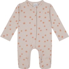 Antebies Bej Kır Çiçekleri Desenli Bambu Kumaş Çıtçıtlı Uzun Kollu Kız Bebek Patikli Tulum