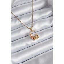 Butik 316L Çelik Gold Renk Hilal Kedi Model Zirkon Taşlı Detay Kadın Kolye